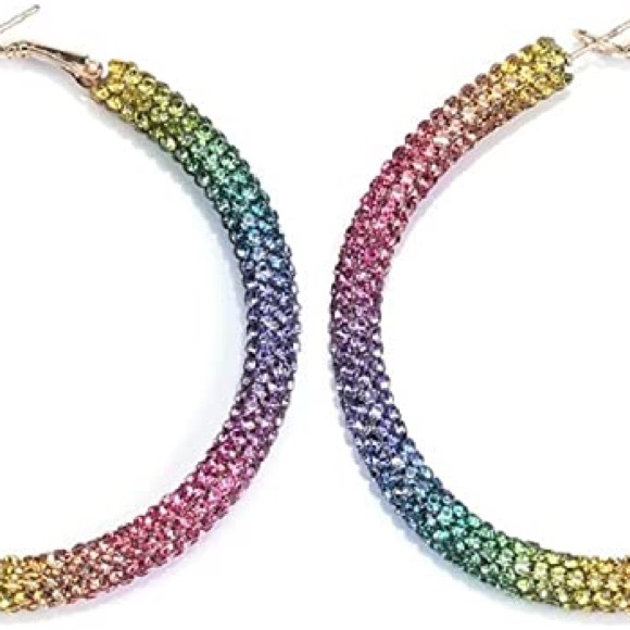 ๐ Forever 21 Rhinestone Rainbow Hoop Earrings - Picture 2 of 5